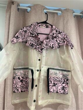 Transparent Pink Graphic-Trim Rain Jacket